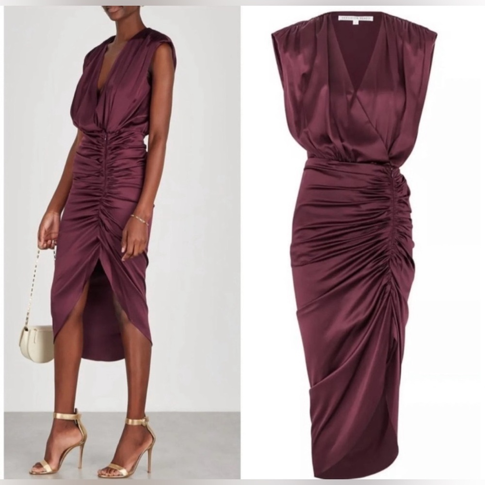 Veronica Beard Casela Silk Ruched Midi Dress in Dark Fig size 0 NWT